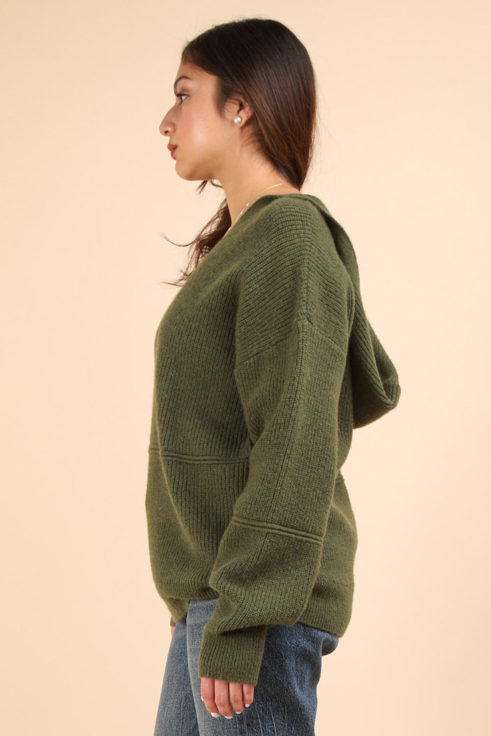 VERY J Seam Detail Drop Shoulder Hooded Sweater