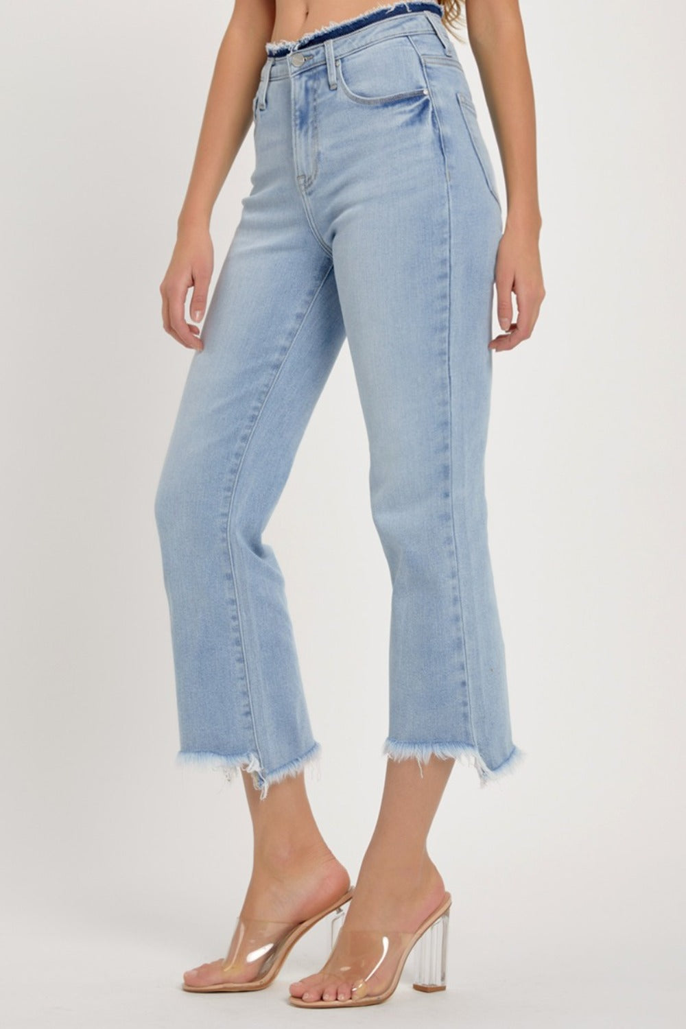 RISEN Full Size High Rise Raw Edge Crop Jeans