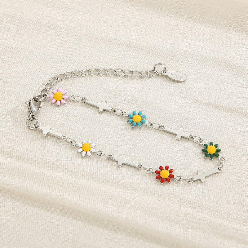 Flower & Cross Stainless Steel Bracelet